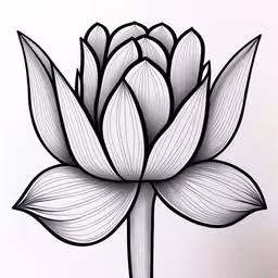 a black and white drawing of a flower,a drawing of a flower with large leaves on it