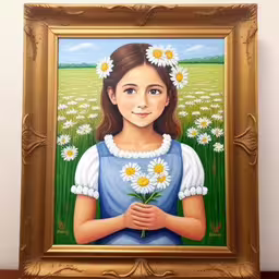 a painting of a girl is on the wall
