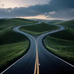 a road is curved into a two - lane intersection