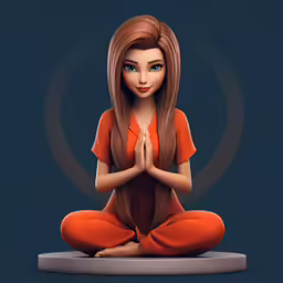 the animated cartoon girl sitting on her knees, with arms folded