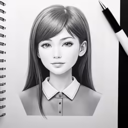 a pencil drawing of a girl in uniform
