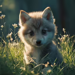 there is a little puppy laying in the grass