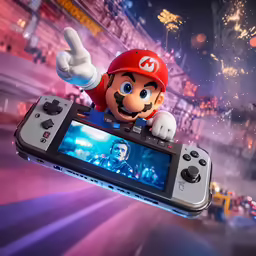 mario bows up in the air over a wii game