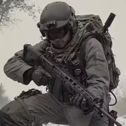 soldier kneeling down with machine rifle in hand