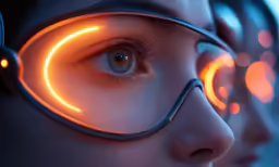 a close up of someone with futuristic eyewear on