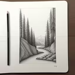 drawing of the scenery in progress with graphite