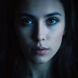 the blue eyes of an attractive young woman