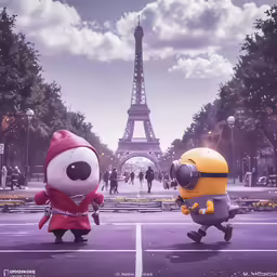 a couple of small cartoon characters standing next to each other