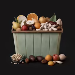 this is a basket full of fruit and nuts