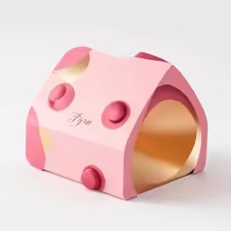 this cardboard toy has gold and pink dots on it