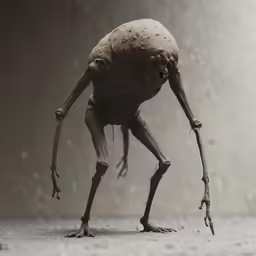 a small creature standing on one foot with one leg in the air