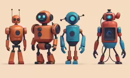 some very cute robots lined up together for pictures
