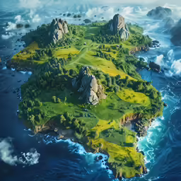 an island has many rocks on it and grass