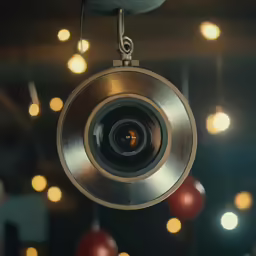 a camera is being taken in front of many lights