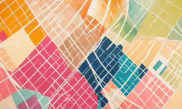 this large and colorful abstract painting is colorful and has lines and rectangles all over it