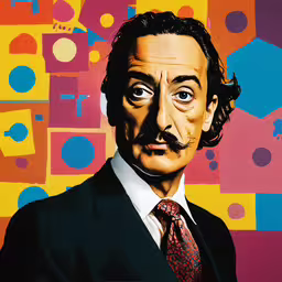 a painting of abraham lincoln in front of a multicolored background,a colorful painting of a man with a mustache