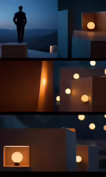 four different views of different lamps inside of a building
