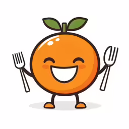 an orange that has a fork and knife in it