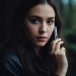 a close up of a person talking on a cellphone