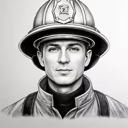 a man in a fire helmet drawn by hand