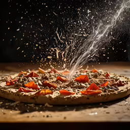 a pizza sitting on top of a wooden table