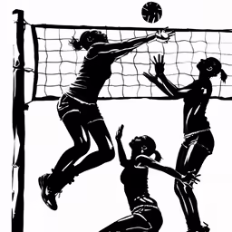 two women playing volleyball while one jumps for the ball