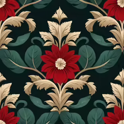 a floral wallpaper in red, green, and beige