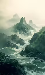 a painting of a man on a surfboard riding through the water