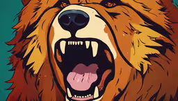 there is a grizzly bear that is looking very angry,a brown and white bear with its mouth open