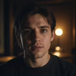 a man is standing up with his eyes open