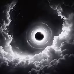 a black hole in the clouds is surrounded by white stars