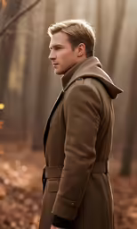 a man in a coat looking away from the camera