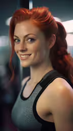 this is an image of a woman with red hair,a smiling woman has red hair and is posing for the camera