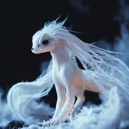 a white bird standing on top of ice covered ground