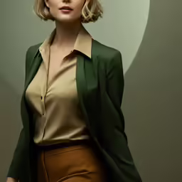 a woman posing with a jacket and a jacket on