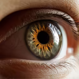 a close up shot of an eye with yellow iris