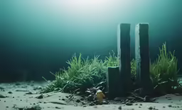 two old wooden posts in the sand