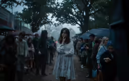 a girl talking on her phone in a crowd