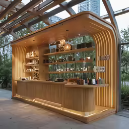 an outdoor covered area with a lit counter
