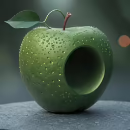 the apple is shaped like an abstract piece with water drops
