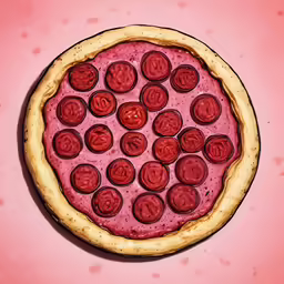 a homemade pizza with tomatoes on top is served on pink surface