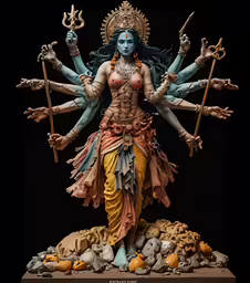 a statue of hindu woman holding six arms and four limbs