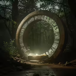 a round sculpture in the middle of the woods