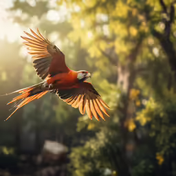 a bird is flying through the air while perched