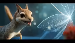 a digital rendering of a chippy squirrel with sparkle flies