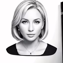 a black and white photo of a woman wearing a necklace