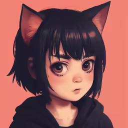 a girl with big cats ears and a cat ear in front of a pink background