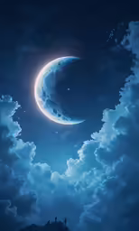 two people are standing on top of a mountain at night