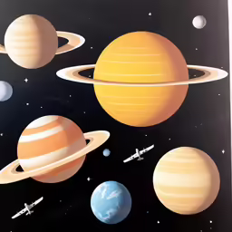 a wall mural showing a star and several planets