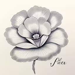 a black and white image of a flower,an ink drawing of a flower with words underneath it